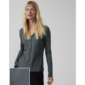 Athleta Size XL Uptempo Ribbed Henley Top Green Heather Long Sleeve Shirt V Neck